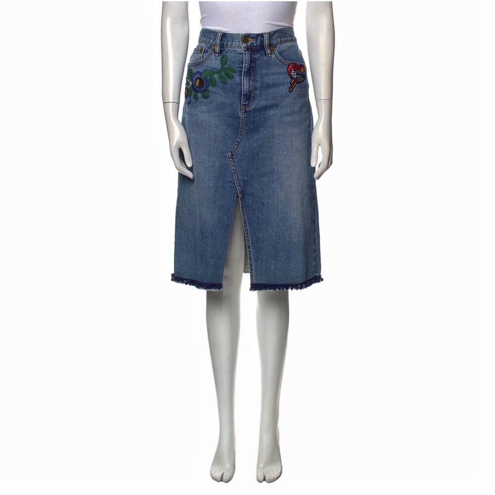 NEW Tory Burch Floral Embroidered Denim Jeans Midi Skirt Small / S / 4 - Picture 2 of 4